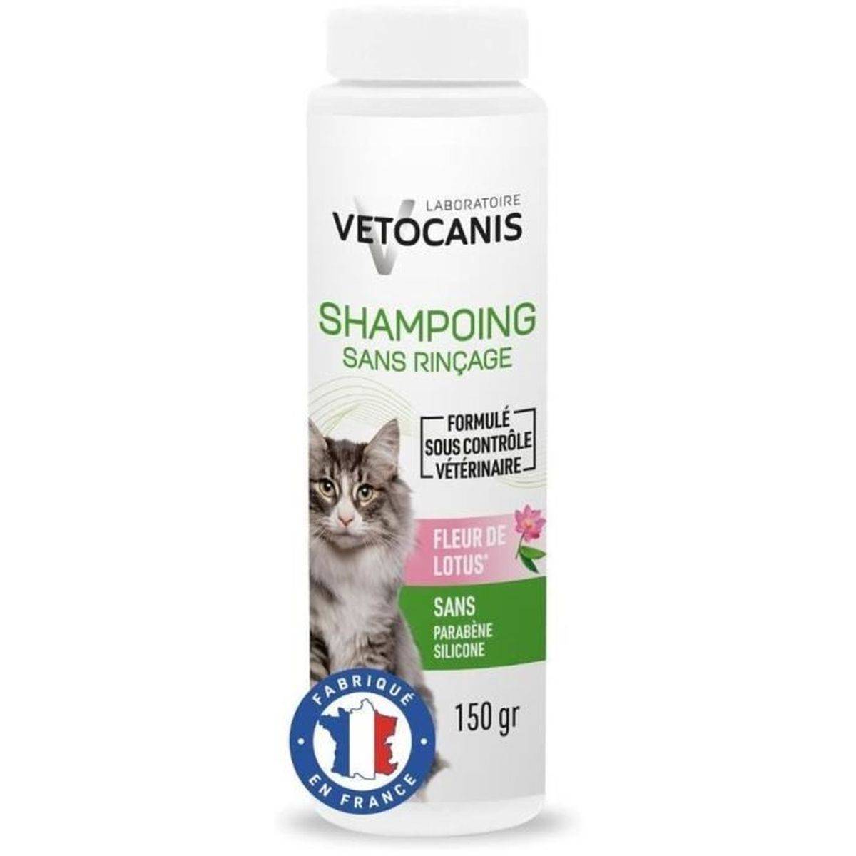 Shampooing sec sans rinçage pour chat à la poudre absorbante talc - 150 g - VETOCANIS