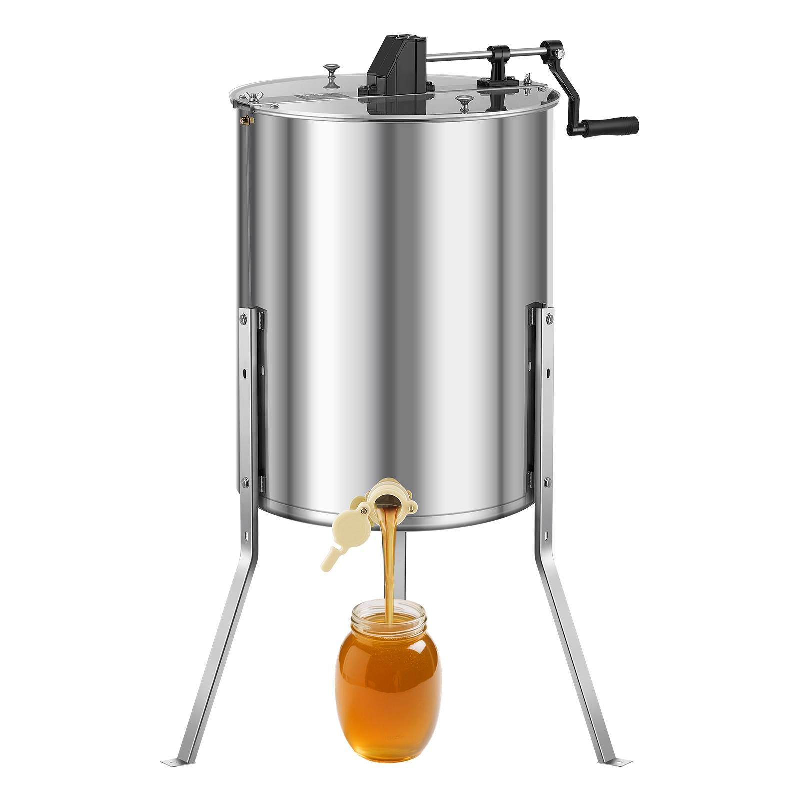 Extracteur de miel manuel 4/8 cadres inox, couvercle transparent, support réglable. - Image 1