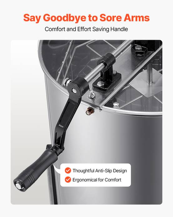 Extracteur de miel manuel 4/8 cadres inox, couvercle transparent, support réglable. - Image 3