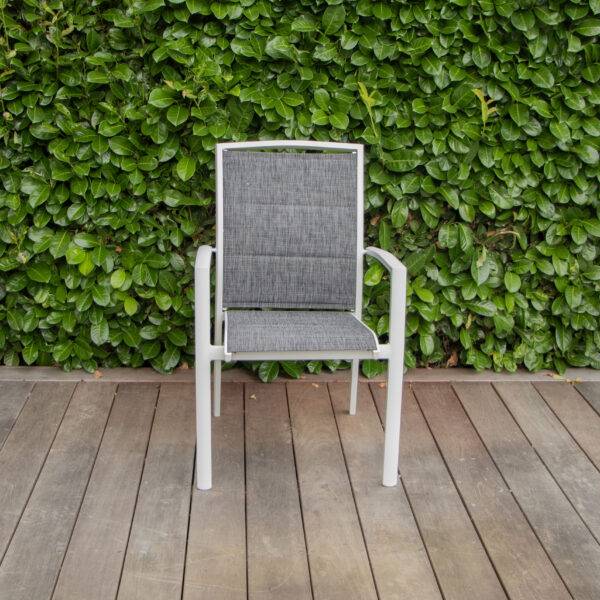 Wilsa Garden - Ensemble MODULO 6/10p en aluminium blanc et verre décors bois avec 6 fauteuils en textilène - Imagen 5