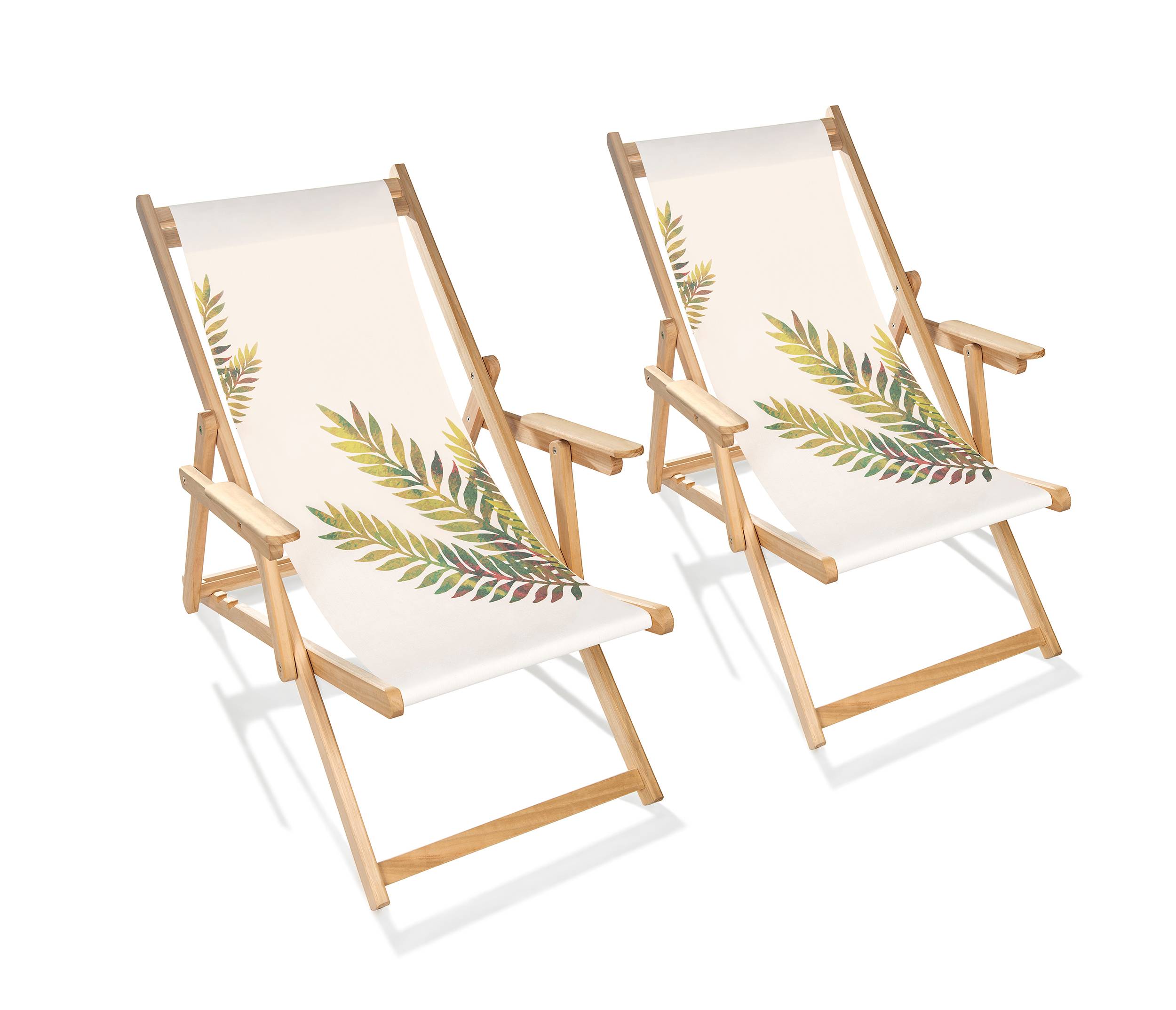 City Garden - Lot de 2 chiliennes de jardin en bois d'Eucalyptus motif feuille - Ecru - LONA - Imagen 4
