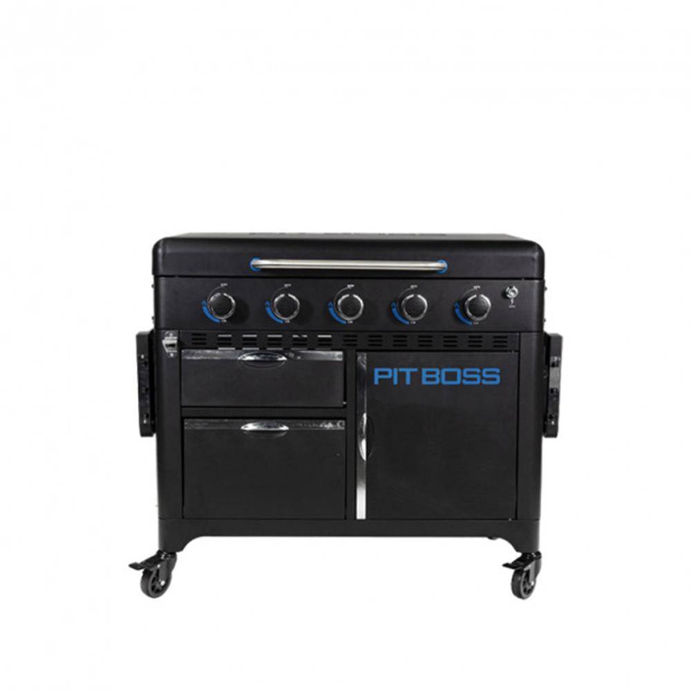 Pit Boss - Plancha à gaz fonte Pit Boss Ultimate 5 brûleurs 92 x 46 chariot + couvercle