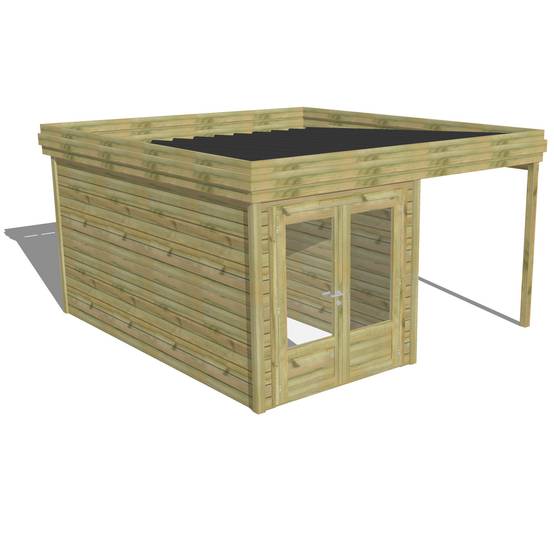ABRI DE JARDIN bois autoclave 27mm - 4,14x4,34m / 18m2 - Bac acier - Abri Français - Image 1