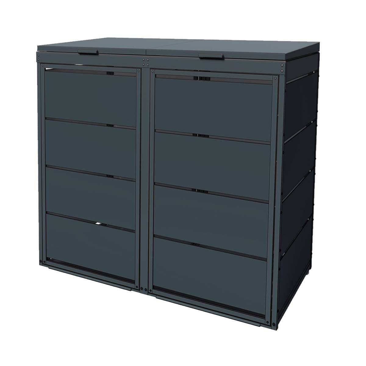 Cache poubelle extérieur double en acier galvanisé - Abri poubelle pour 2 conteneurs 240 Litres – Gris Anthracite RAL7016 - Image 1