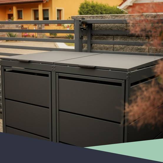 Cache poubelle extérieur double en acier galvanisé - Abri poubelle pour 2 conteneurs 240 Litres – Gris Anthracite RAL7016 - Image 8