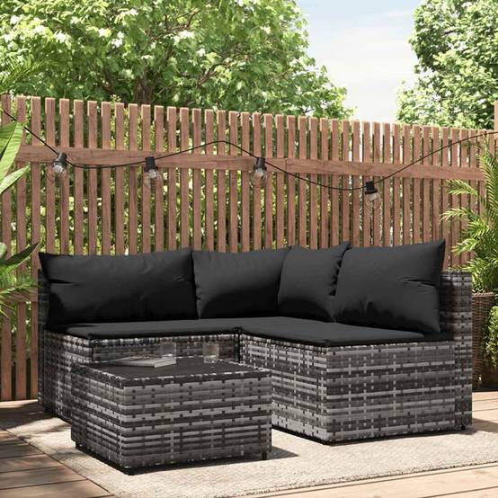 Salon de jardin modulable 4 pièces Résine tressée Canapé et Table basse pour Jardin Gris – ComfortXL Outdoor Living - Image 1