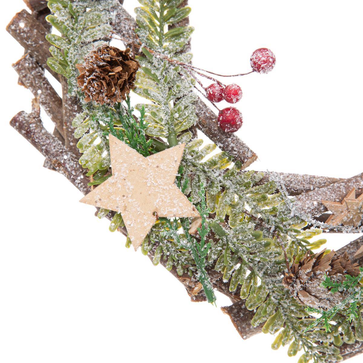 Feeric Christmas - Couronne avec branches et étoiles 30cm bois - Feeric Lights & Christmas - Image 2