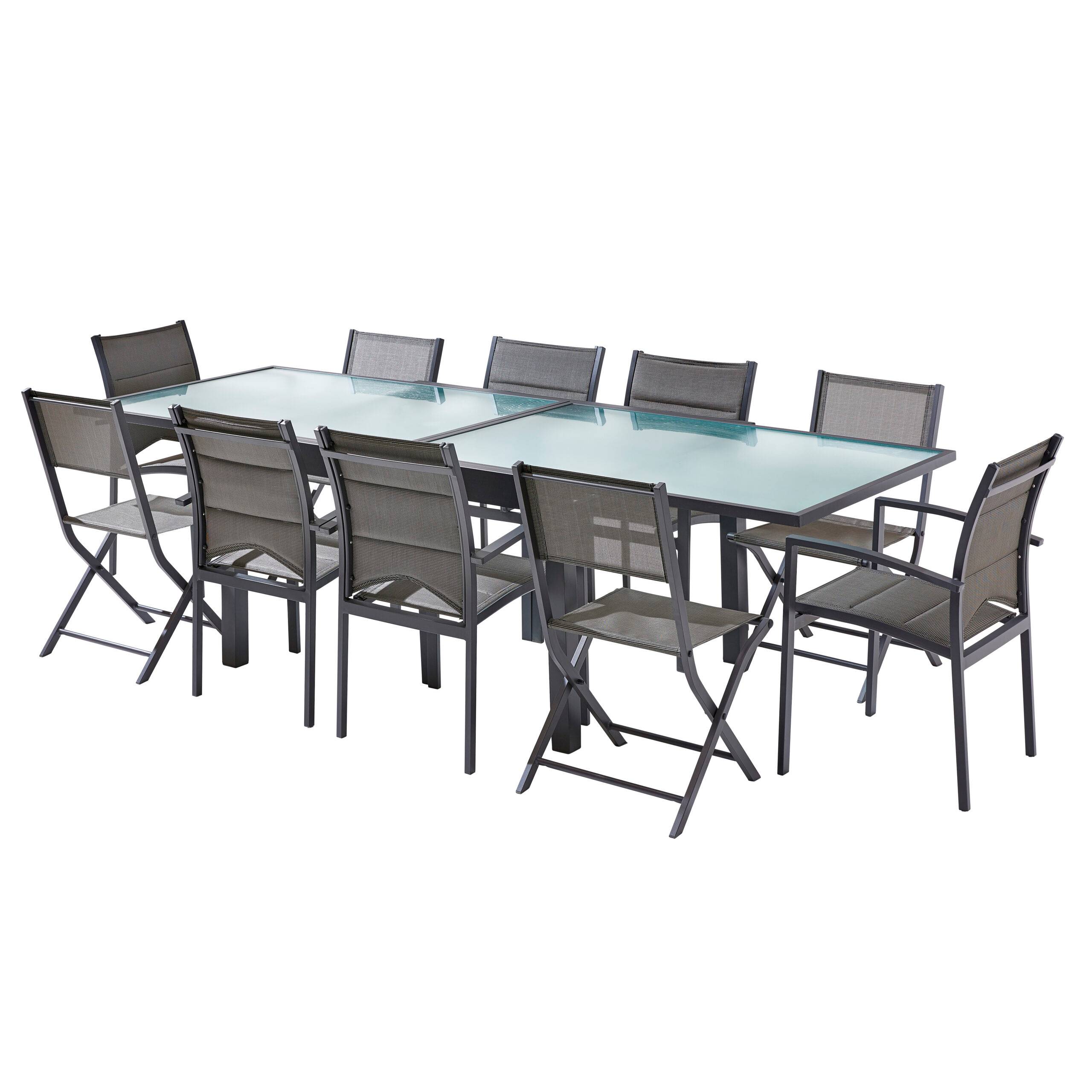 Wilsa Garden - Ensemble MODULO 6/10p en aluminium gris et verre transparent et 6 fauteuils en aluminium et assise textilène - Imagen 1