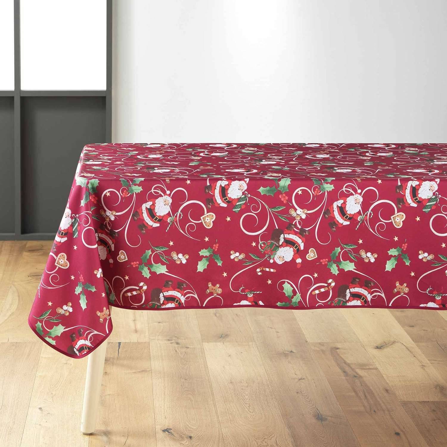 Sans Marque - Nappe rectangulaire antitache et infroissable imprimé Père Noël - L. 150 x l. 240 cm - Rouge - Douceur d'intérieur - Imagen 3