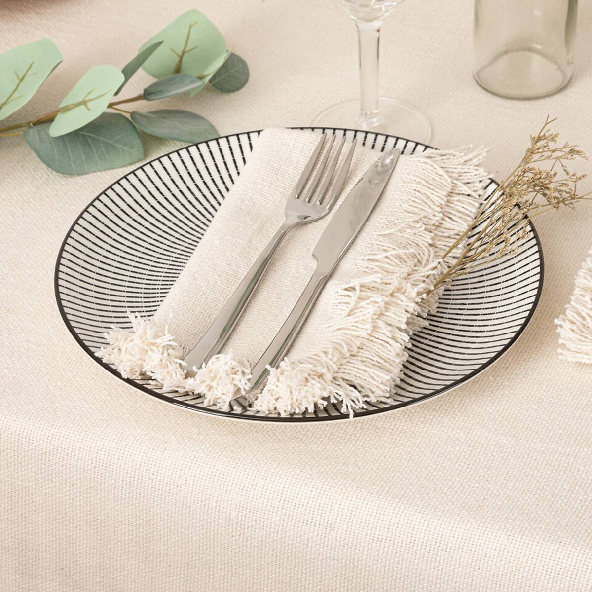 Atmosphera - Lot de 2 serviettes de table "Maha" blanc 40x40cm - Atmosphera Créateur d'intérieur - Imagen 1