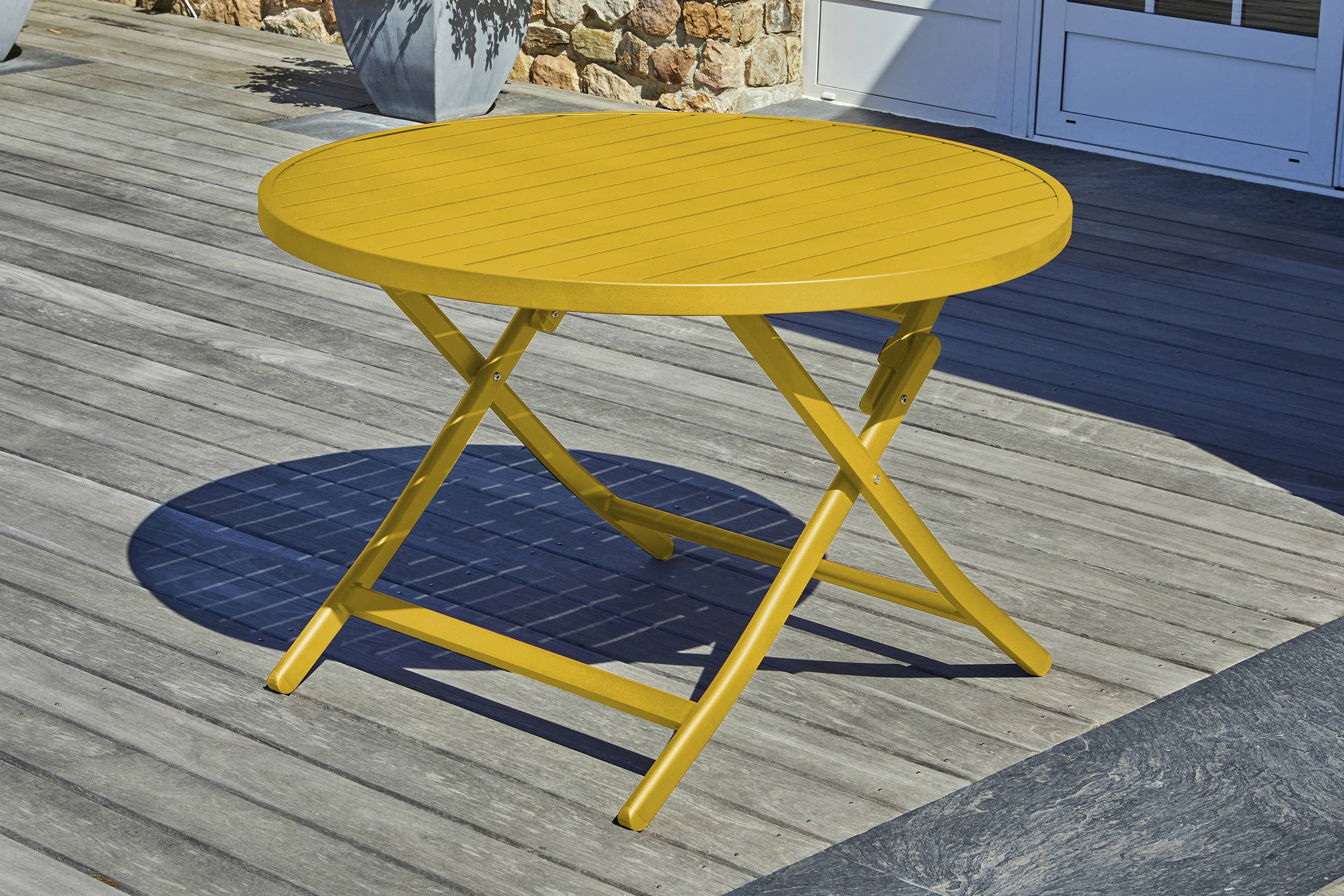 Table de jardin ronde pliante en aluminium - Jaune moutarde - MARIUS - Image 1