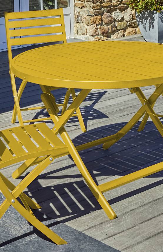 Table de jardin ronde pliante en aluminium - Jaune moutarde - MARIUS - Image 4