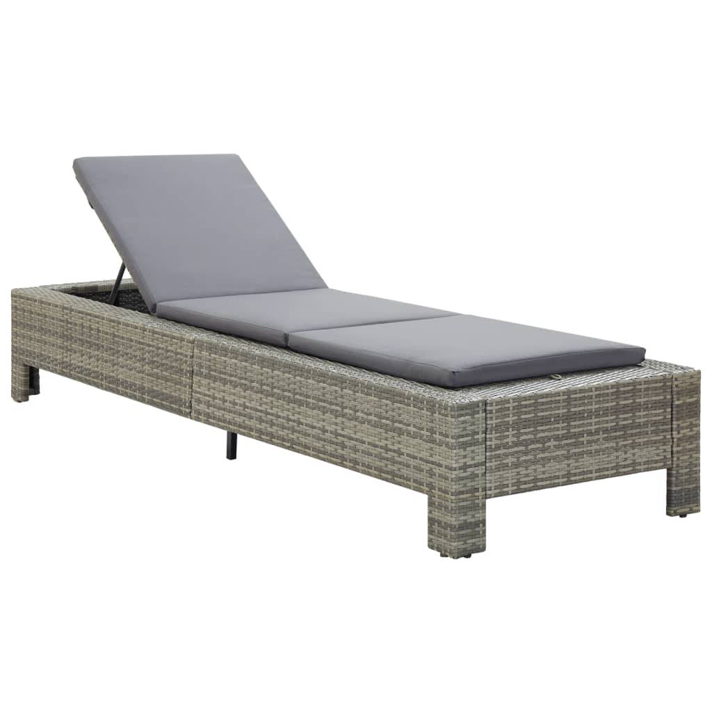 Helloshop26 - Transat bain de soleil avec coussin gris résine tressée - Imagen 1