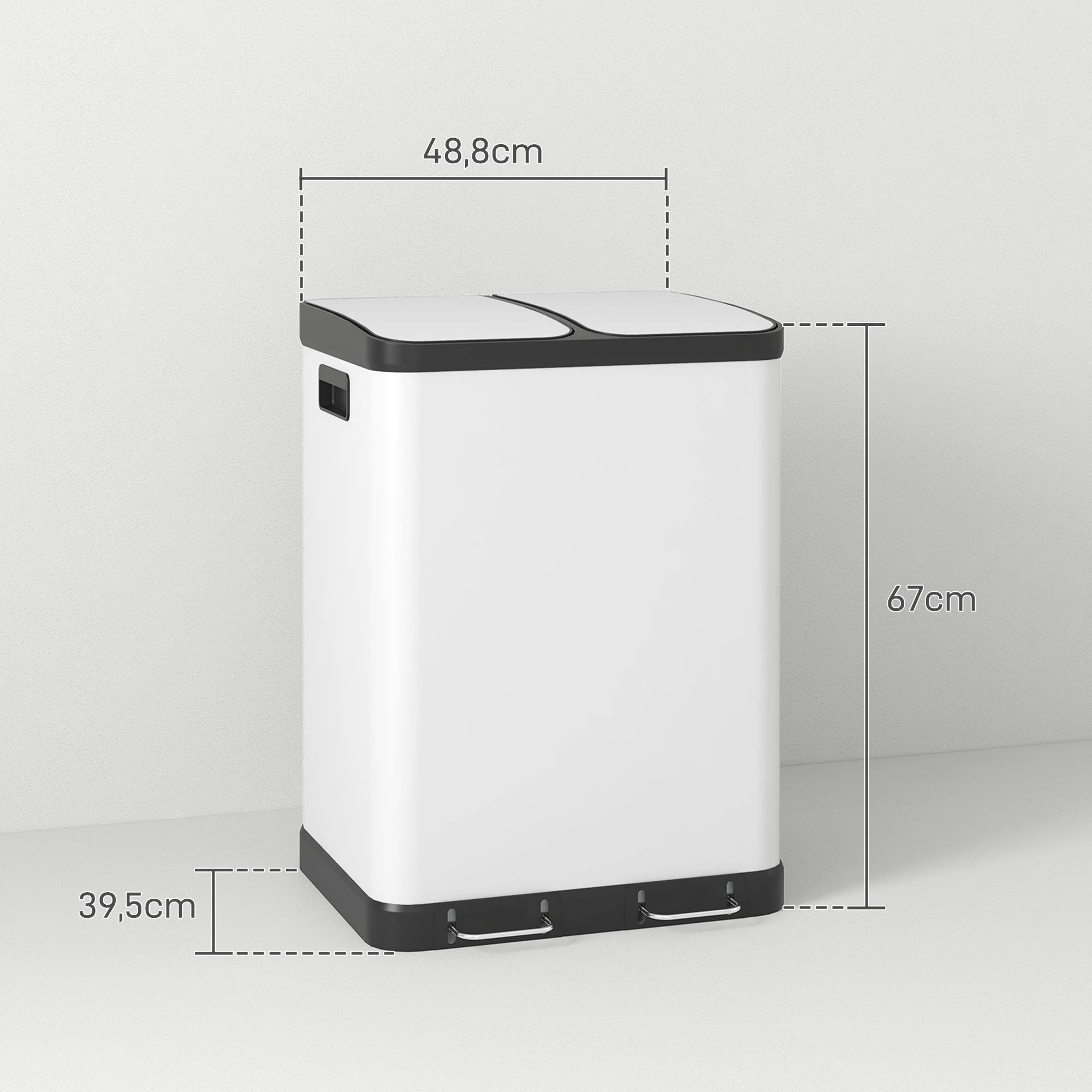 Sans Marque - Poubelle cuisine 2x30L pédale métal 2 compartiments couvercle fermeture douce 60L blanc - Image 5