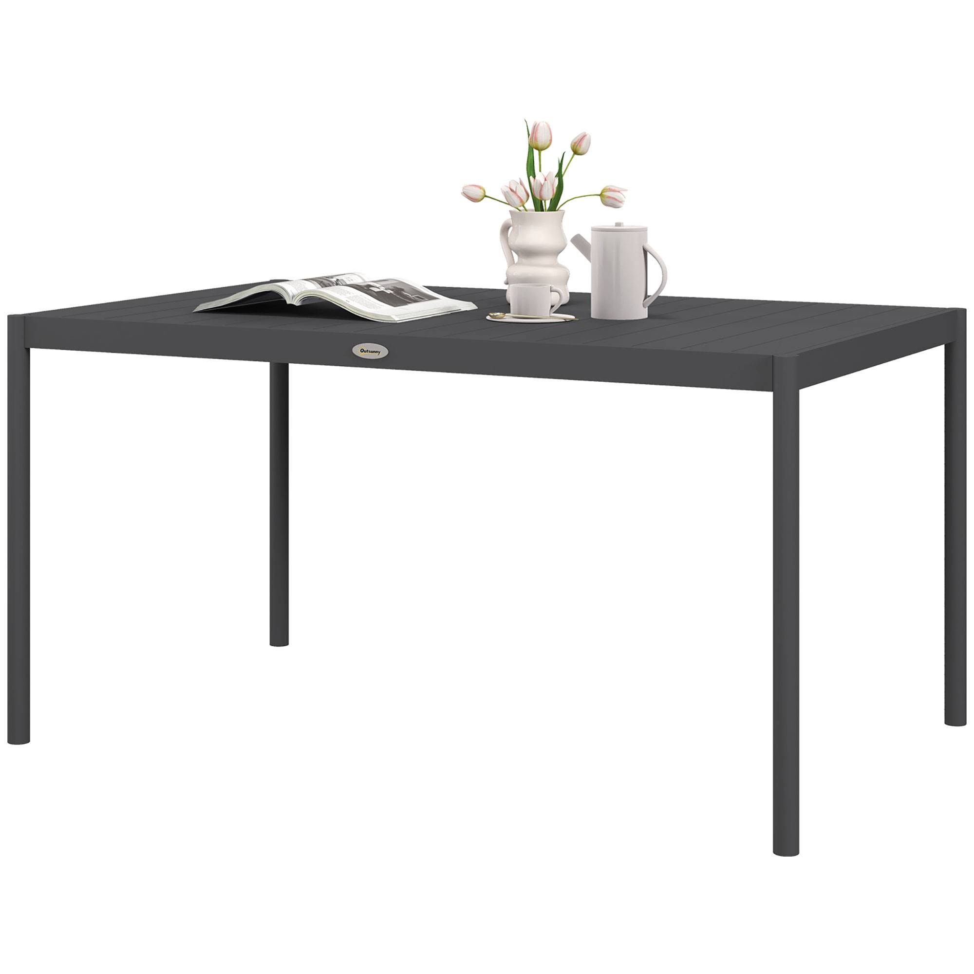 Table de jardin à lattes pour 6 personnes en acier et aluminium, 145 x 90 x 74 cm, gris foncé - Image 2