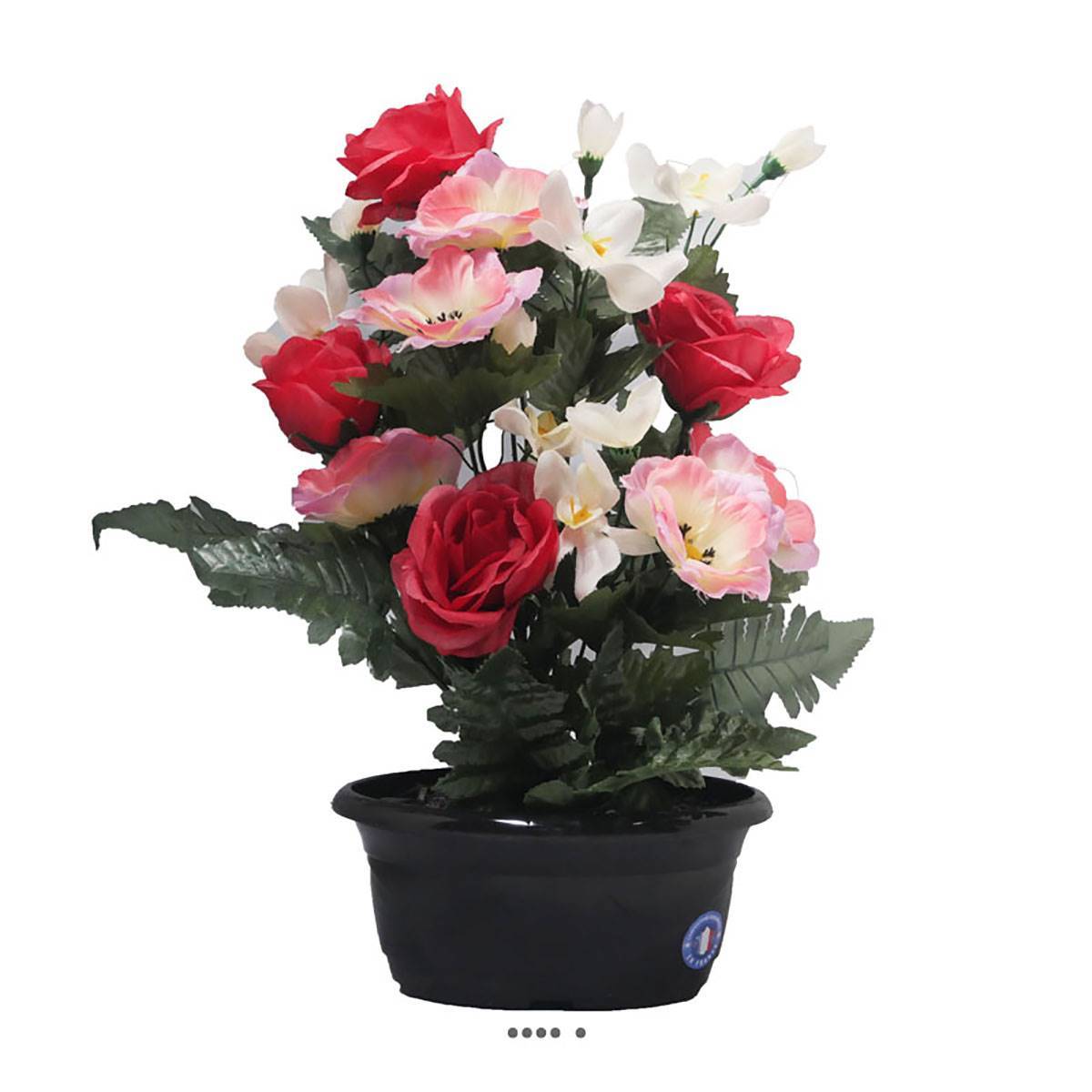 Artificielles - Jardinière fleurs artificielles pour le cimetière roses et anémones Rose soutenu - couleur: Rose soutenu - Imagen 2