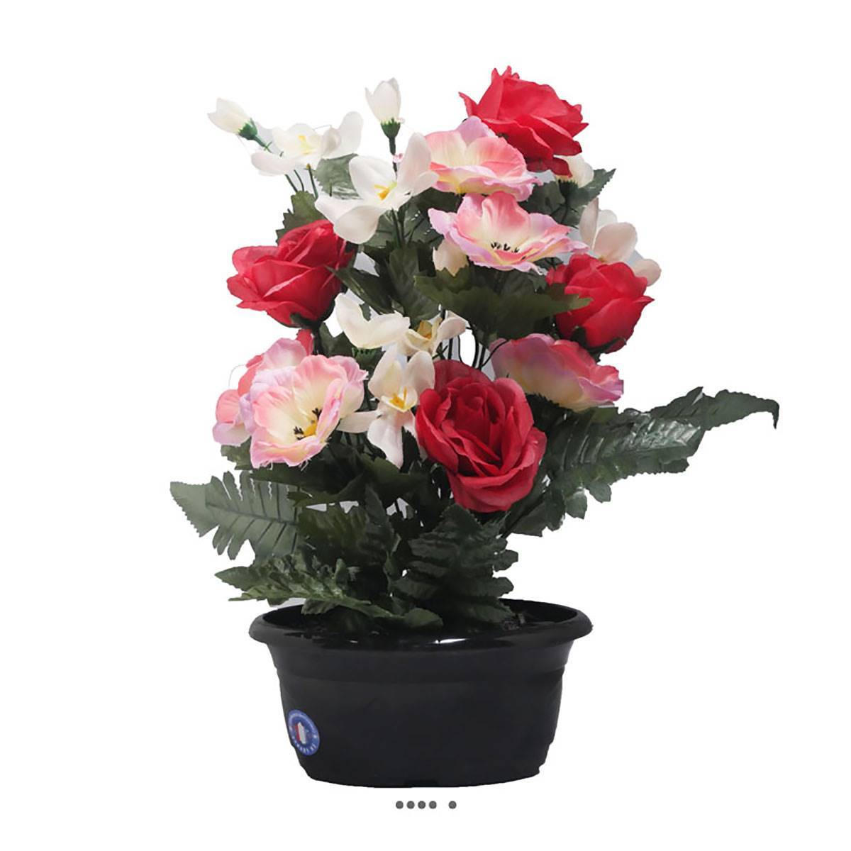 Artificielles - Jardinière fleurs artificielles pour le cimetière roses et anémones Rose soutenu - couleur: Rose soutenu - Imagen 1