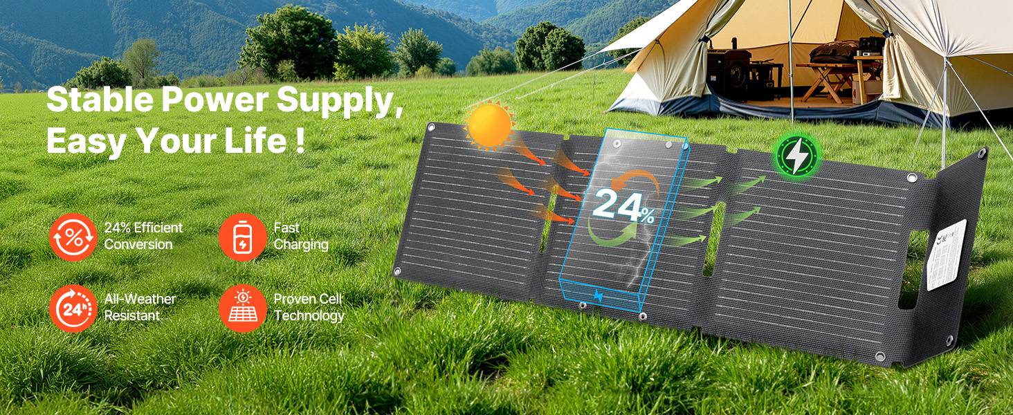 VEVOR Panneau Solaire Portable Chargeur Solaire Pliable Monocristallin 30 W - Image 9
