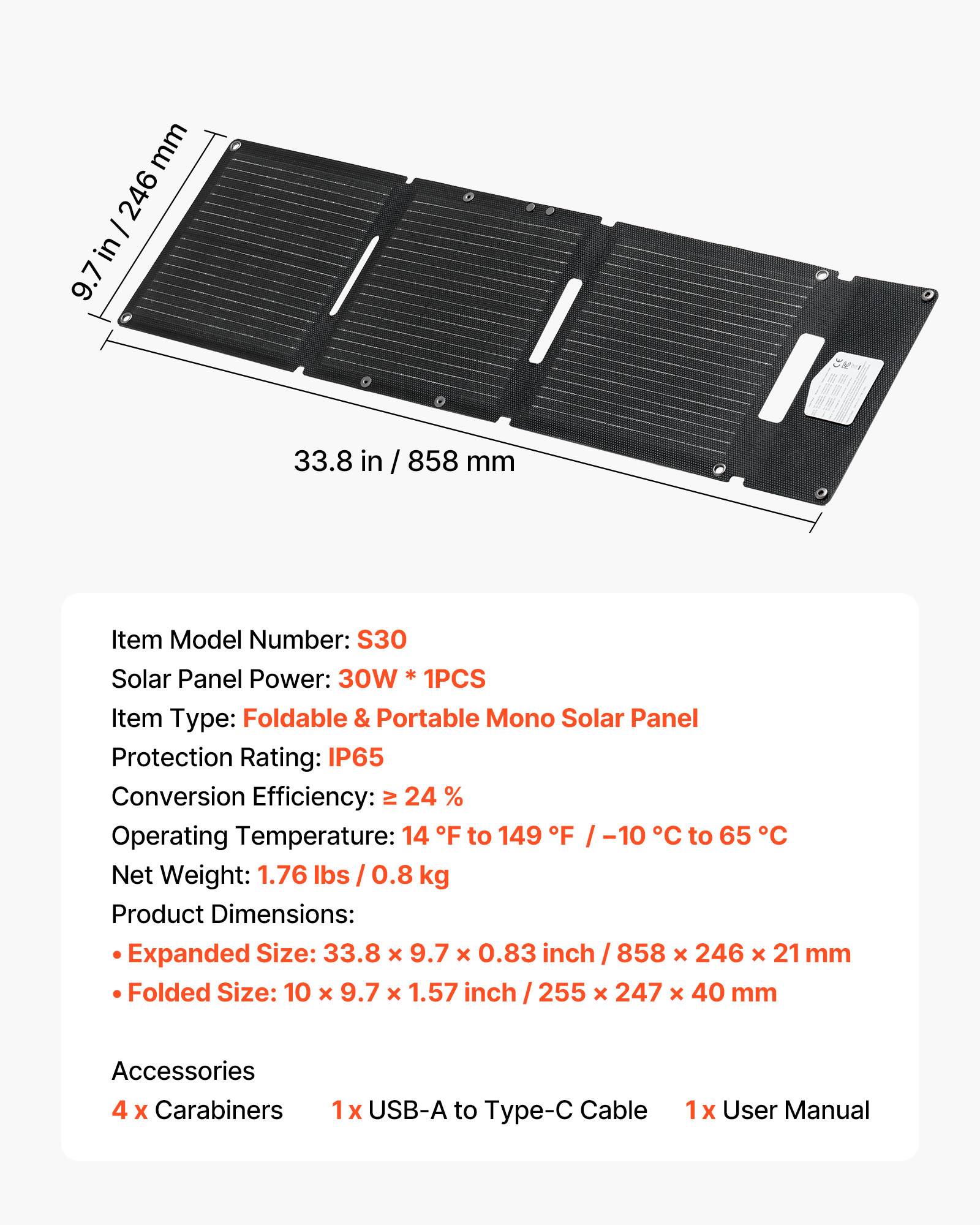 VEVOR Panneau Solaire Portable Chargeur Solaire Pliable Monocristallin 30 W - Image 7