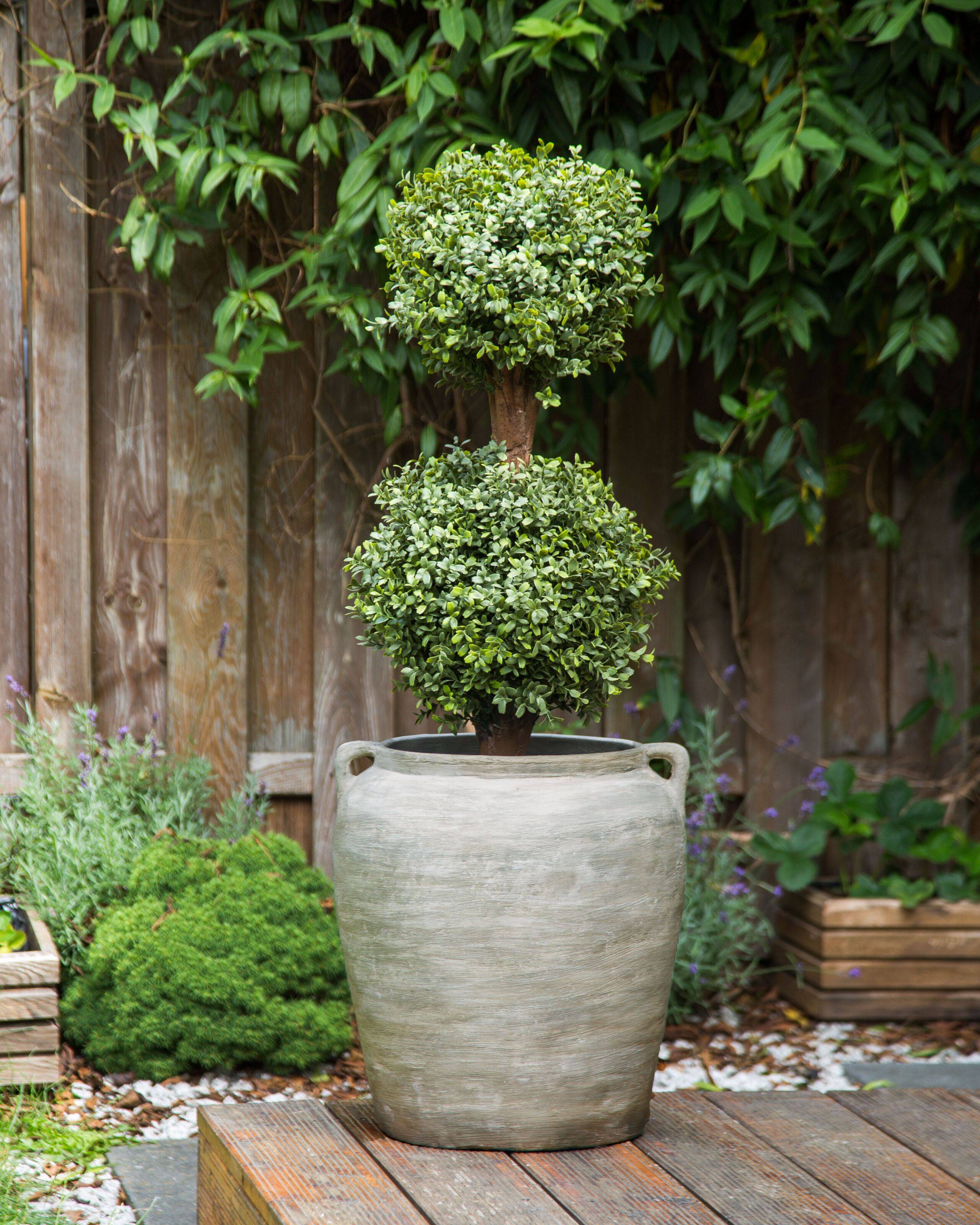 Pot de Fleurs Gris en Terre Cuite 40 cm Extérieur Jardin Intérieur Accessoires de Salon - Image 2