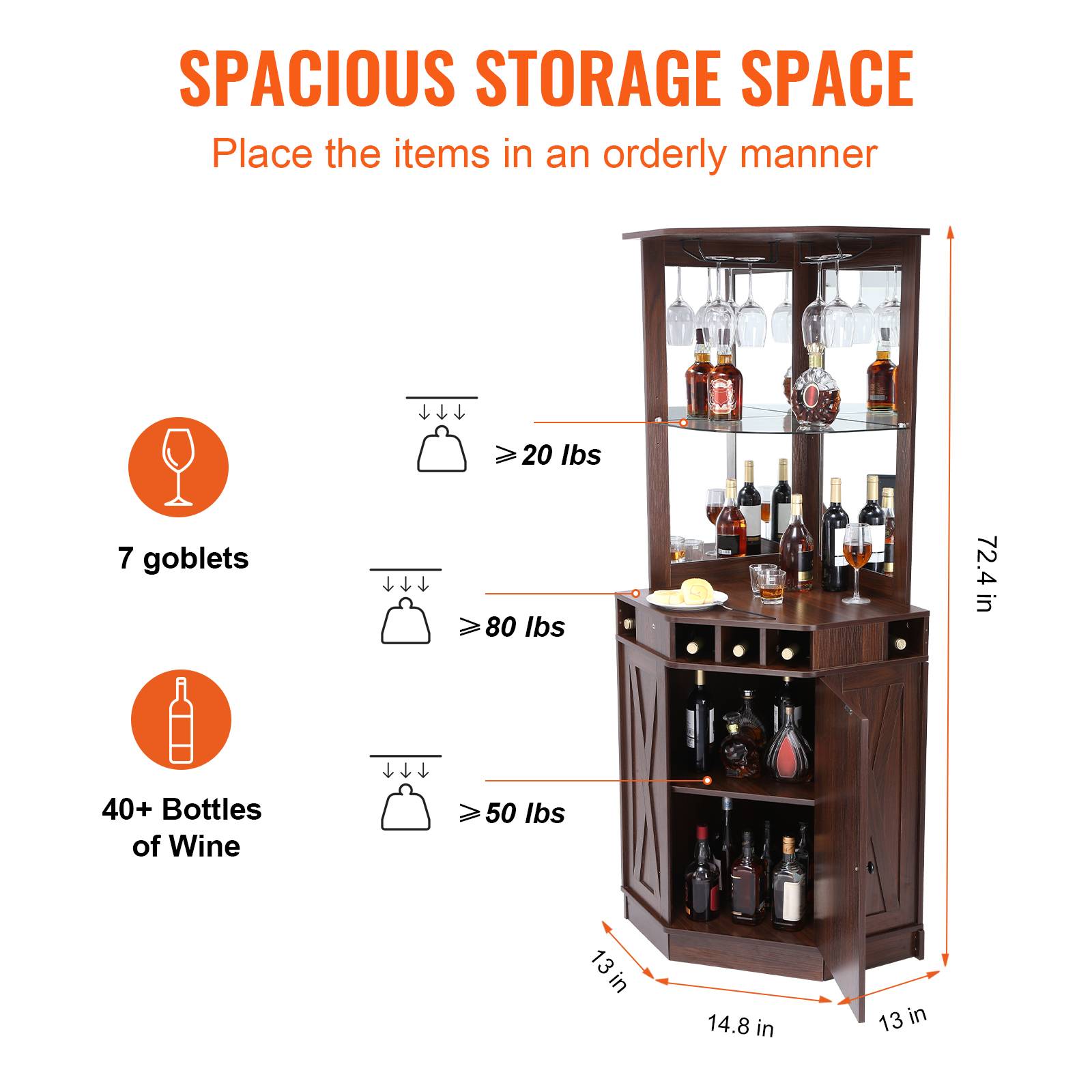 VEVOR Armoire bar industrielle coin, bois. Porte-verres, présentoir vin. Pour salon, maison. - Image 3