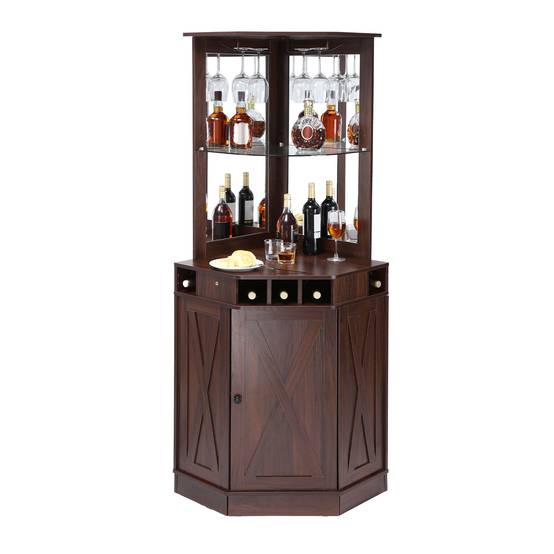 VEVOR Armoire bar industrielle coin, bois. Porte-verres, présentoir vin. Pour salon, maison. - Image 1