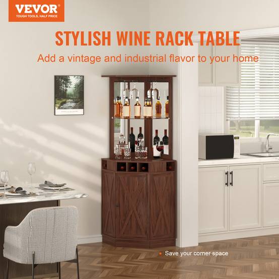 VEVOR Armoire bar industrielle coin, bois. Porte-verres, présentoir vin. Pour salon, maison. - Image 2