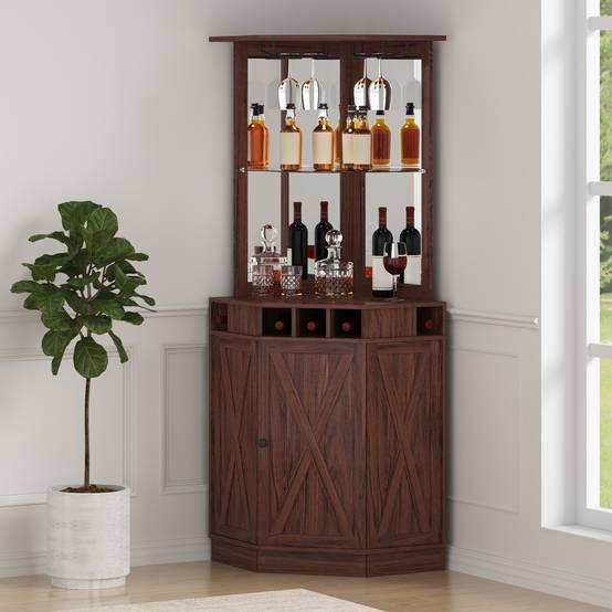 VEVOR Armoire bar industrielle coin, bois. Porte-verres, présentoir vin. Pour salon, maison. - Image 8