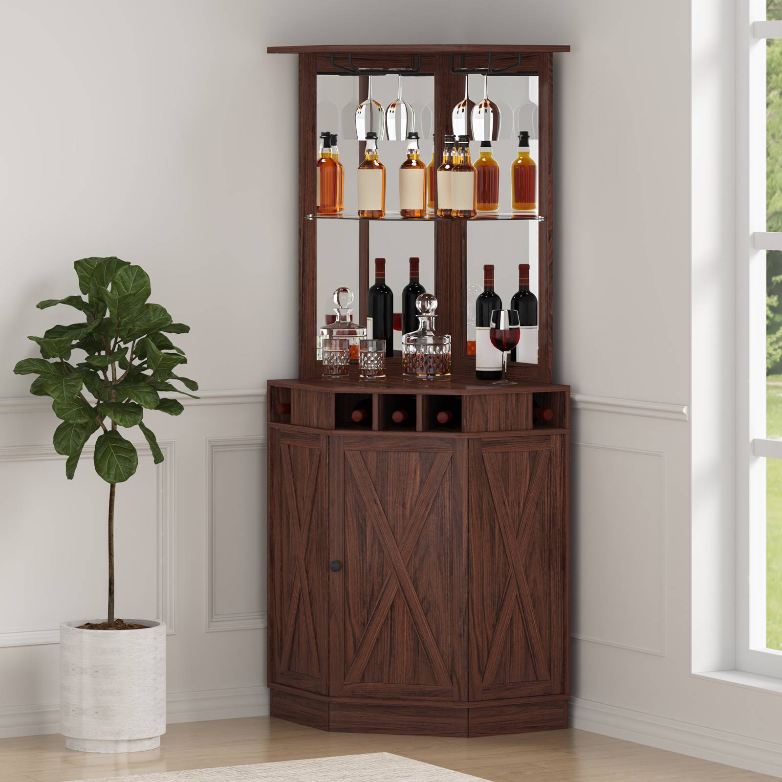 VEVOR Armoire bar industrielle coin, bois. Porte-verres, présentoir vin. Pour salon, maison. - Image 8