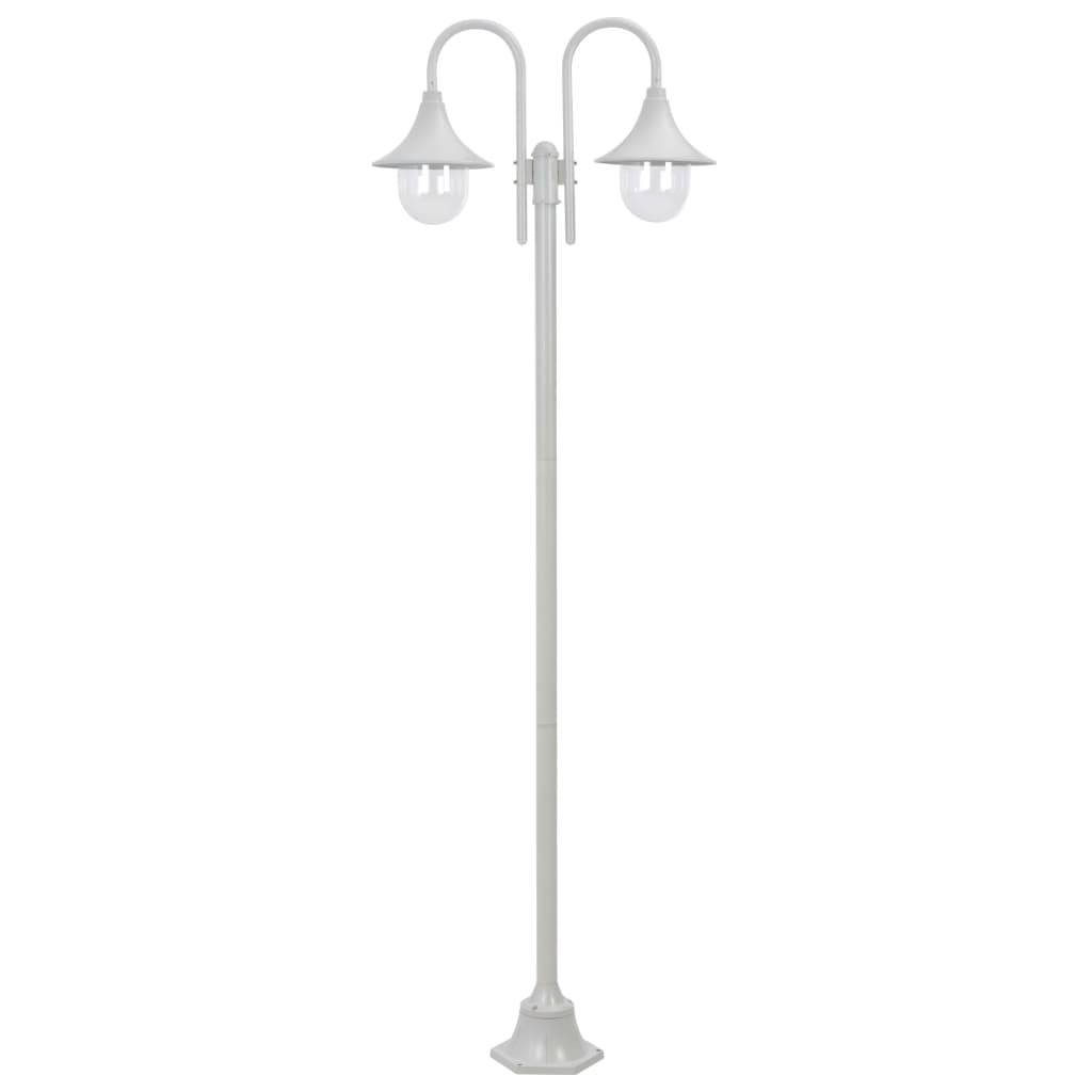Lampadaire de jardin - Lampadaire d'extérieur E27 220 cm Aluminium 2 lanternes Blanc - Image 2
