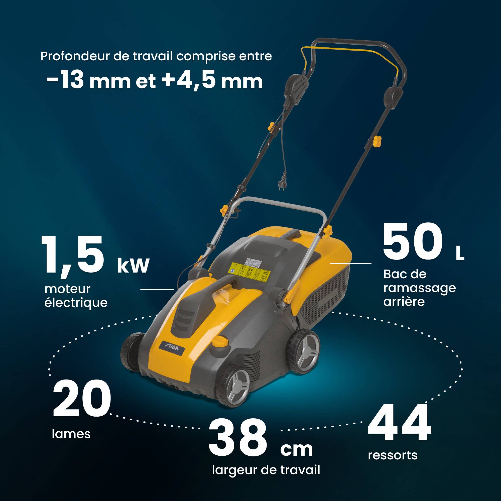 Stiga - Aérateur SV 415 E, 1500 W, 38 cm, 20 lames ou 44 ressorts, sac 50 L - STIGA - Image 5