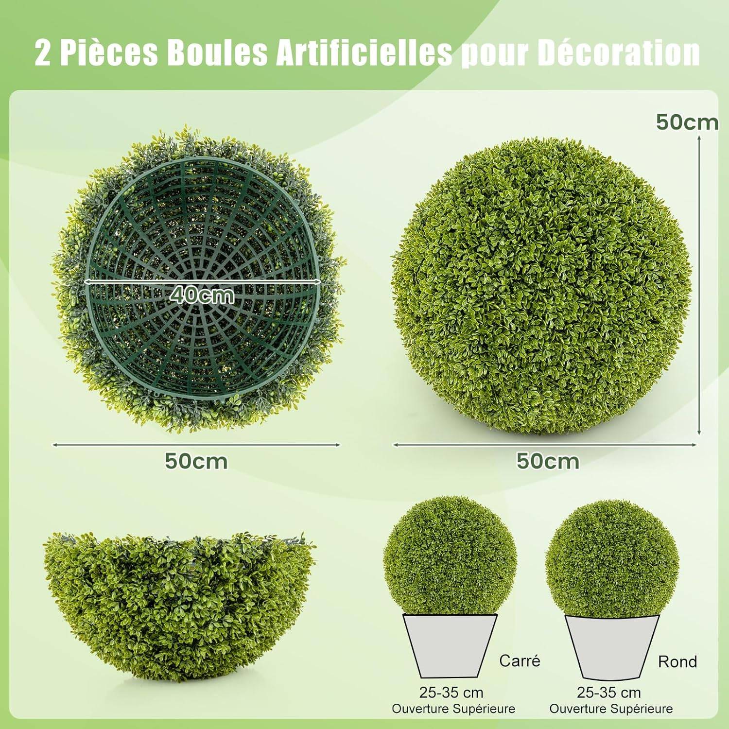 2 Boules de Buis Artificielles 39 cm Résistantes aux UV, Plantes en Boules de Faux Sphères Végétales, Vert - Image 5