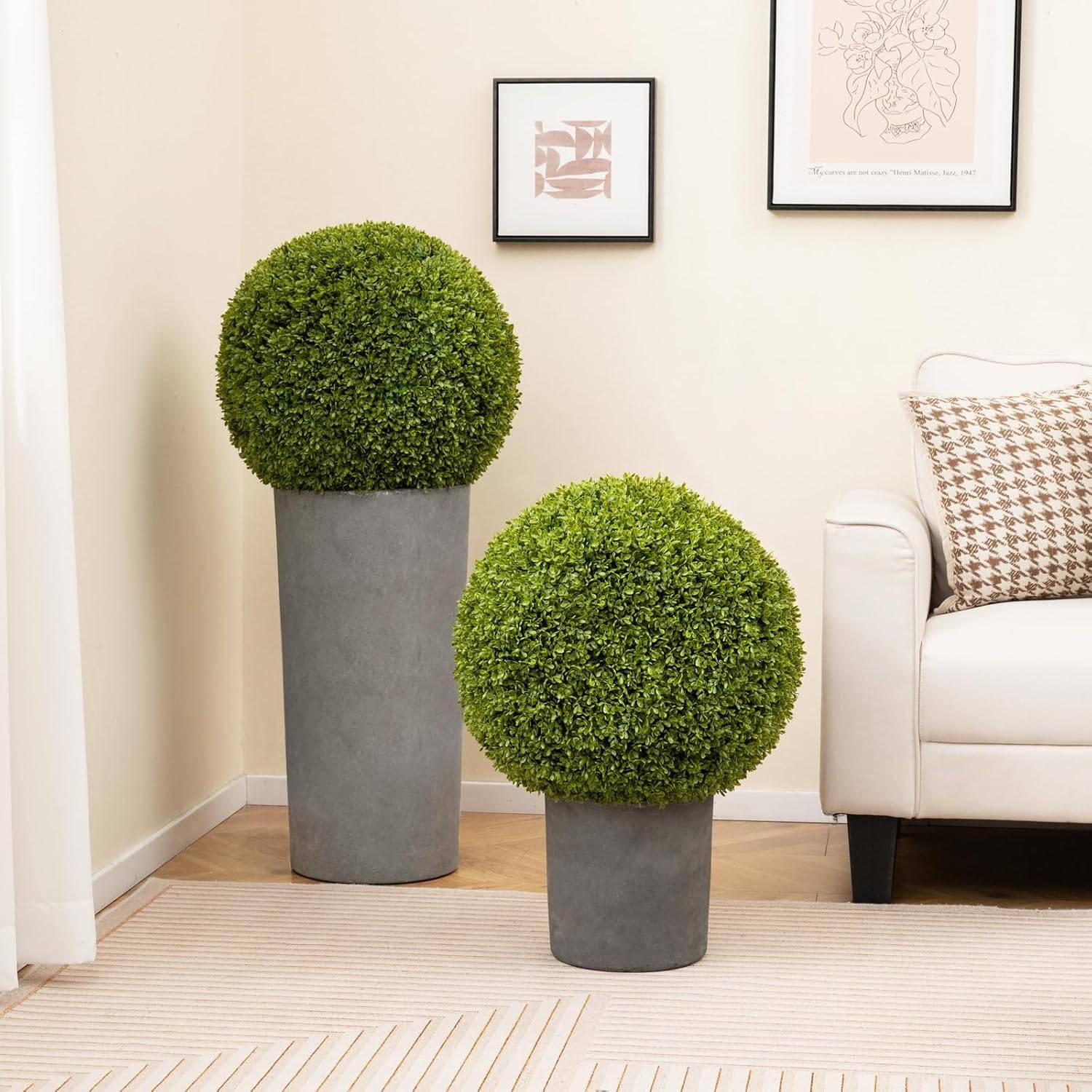 2 Boules de Buis Artificielles 39 cm Résistantes aux UV, Plantes en Boules de Faux Sphères Végétales, Vert - Image 2