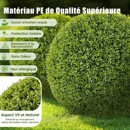 2 Boules de Buis Artificielles 39 cm Résistantes aux UV, Plantes en Boules de Faux Sphères Végétales, Vert - Image 4