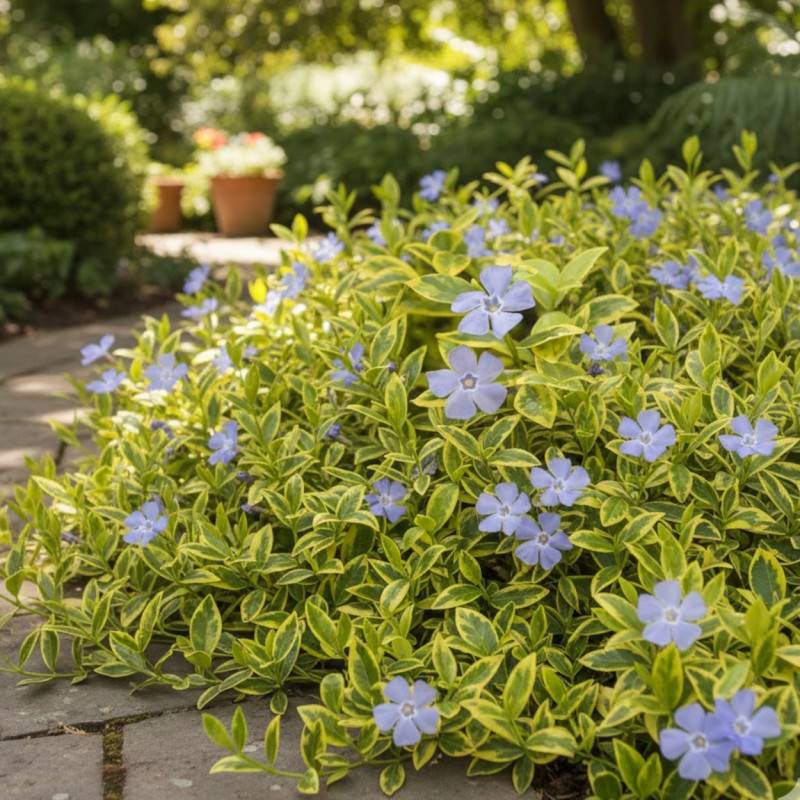 Pervenche Aureovariegata à fleurs Bleue/ - feuillage Persistant - Lot de 5 godets