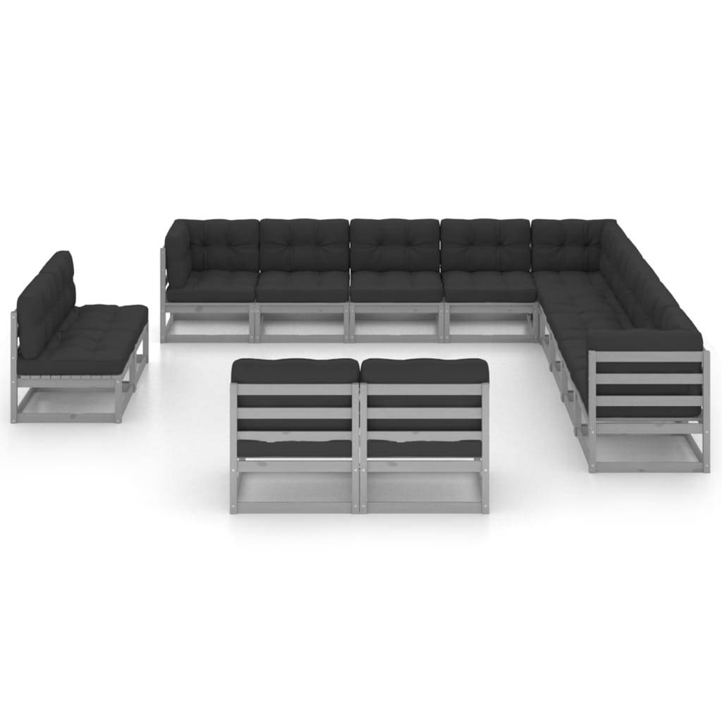 Helloshop26 - Salon de jardin meuble d'extérieur ensemble de mobilier 13 pièces avec coussins gris bois de pin massif - Imagen 2