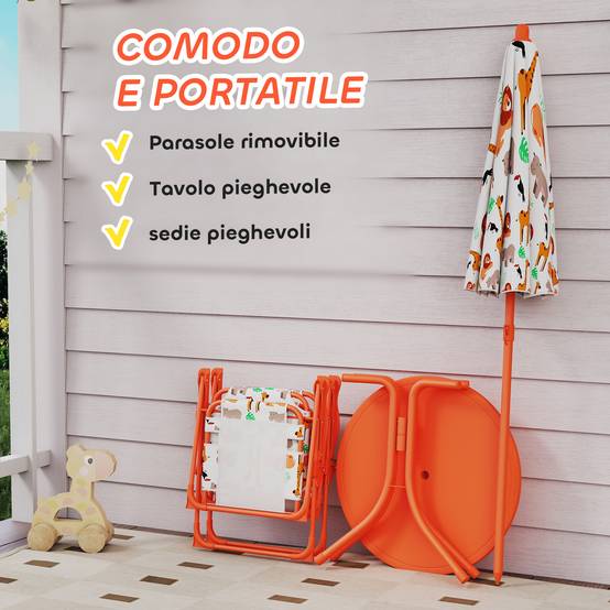 Ensemble jardin enfant table pique-nique avec parasol, orange - Image 7