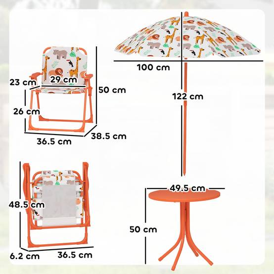 Ensemble jardin enfant table pique-nique avec parasol, orange - Image 5