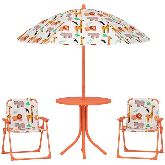 Ensemble jardin enfant table pique-nique avec parasol, orange - Image 1