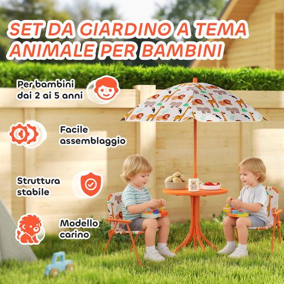 Ensemble jardin enfant table pique-nique avec parasol, orange - Image 6