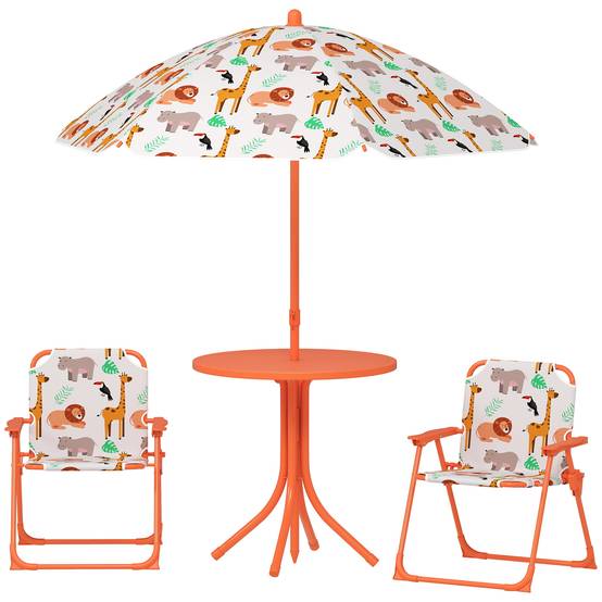 Ensemble jardin enfant table pique-nique avec parasol, orange - Image 2