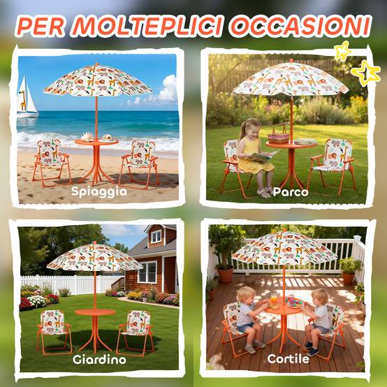 Ensemble jardin enfant table pique-nique avec parasol, orange - Image 9