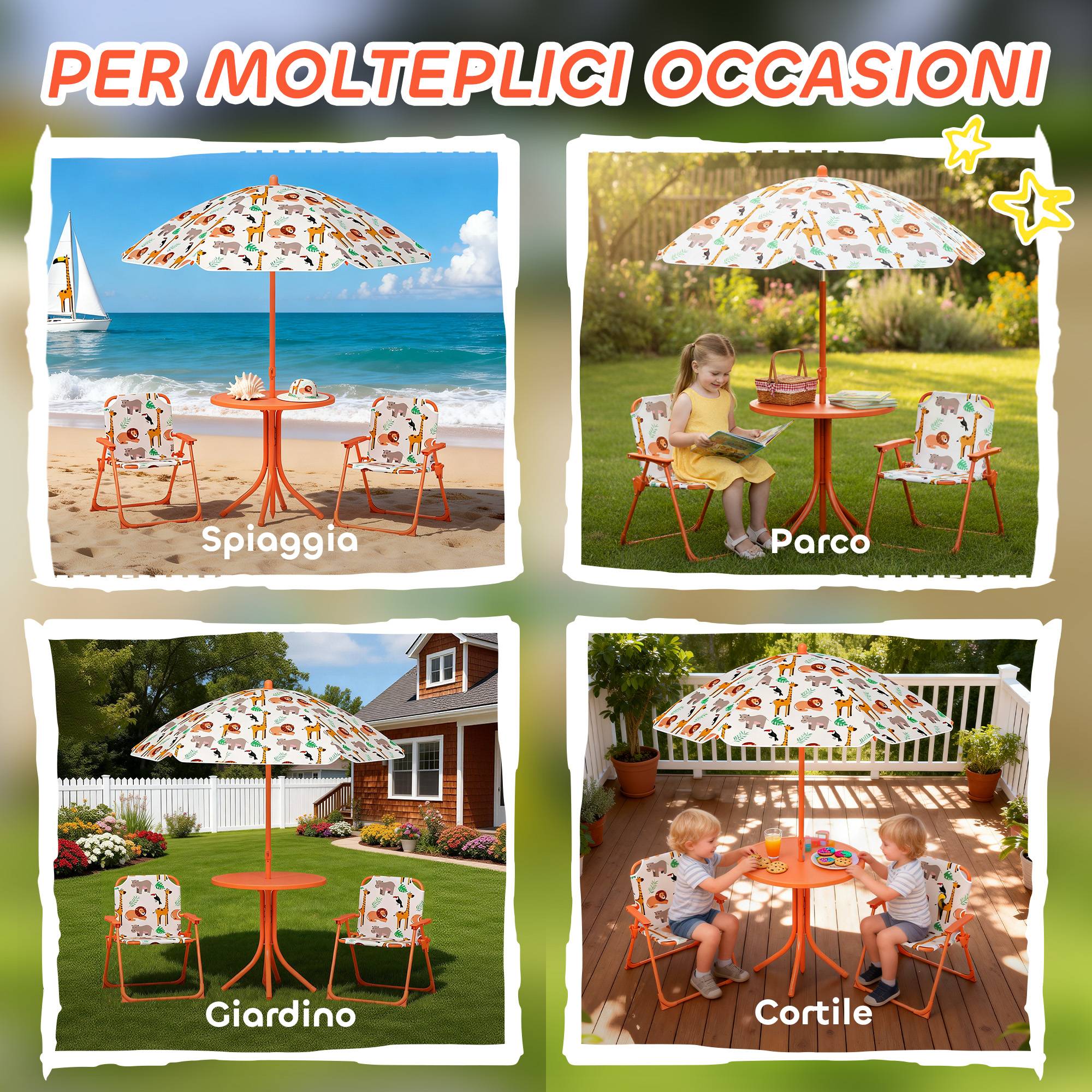 Ensemble jardin enfant table pique-nique avec parasol, orange - Image 9