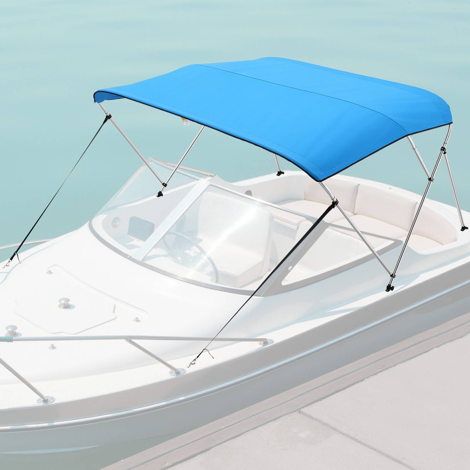 VEVOR Bimini bateau 3 arceaux, 182x117x137-152 cm, alu, polyester 600D, bleu. - Image 8