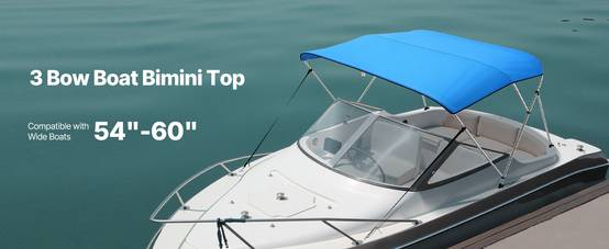 VEVOR Bimini bateau 3 arceaux, 182x117x137-152 cm, alu, polyester 600D, bleu. - Image 9