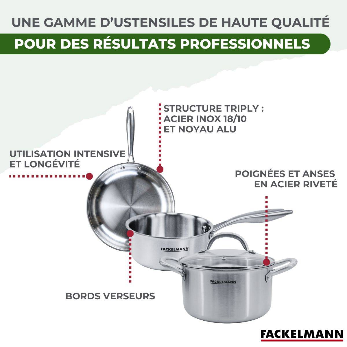Batterie de cuisine avec 3 poêles 20/24/26 cm 2 casseroles 14/18 cm et 2 faitouts 20/24 cm sans PFAS Fackelmann Vita3 - Image 7