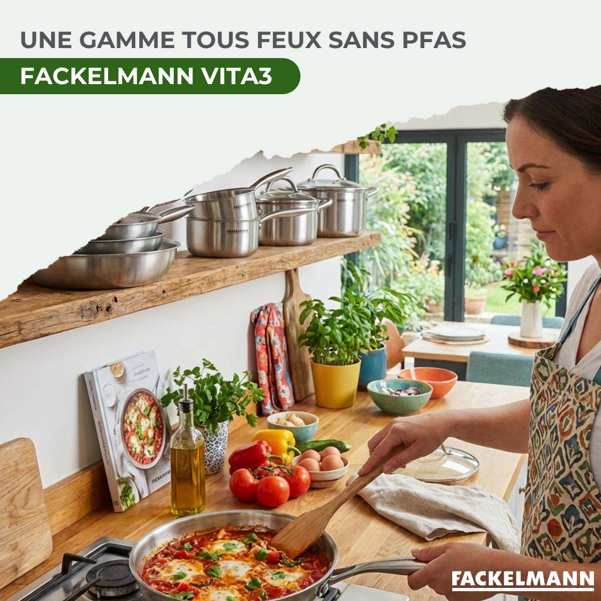 Batterie de cuisine avec 3 poêles 20/24/26 cm 2 casseroles 14/18 cm et 2 faitouts 20/24 cm sans PFAS Fackelmann Vita3 - Image 2