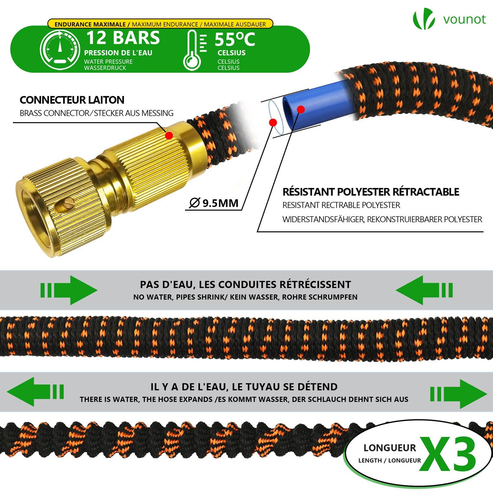 Tuyau d’Arrosage Extensible 30m Renforce avec Accessoires orange - Image 2