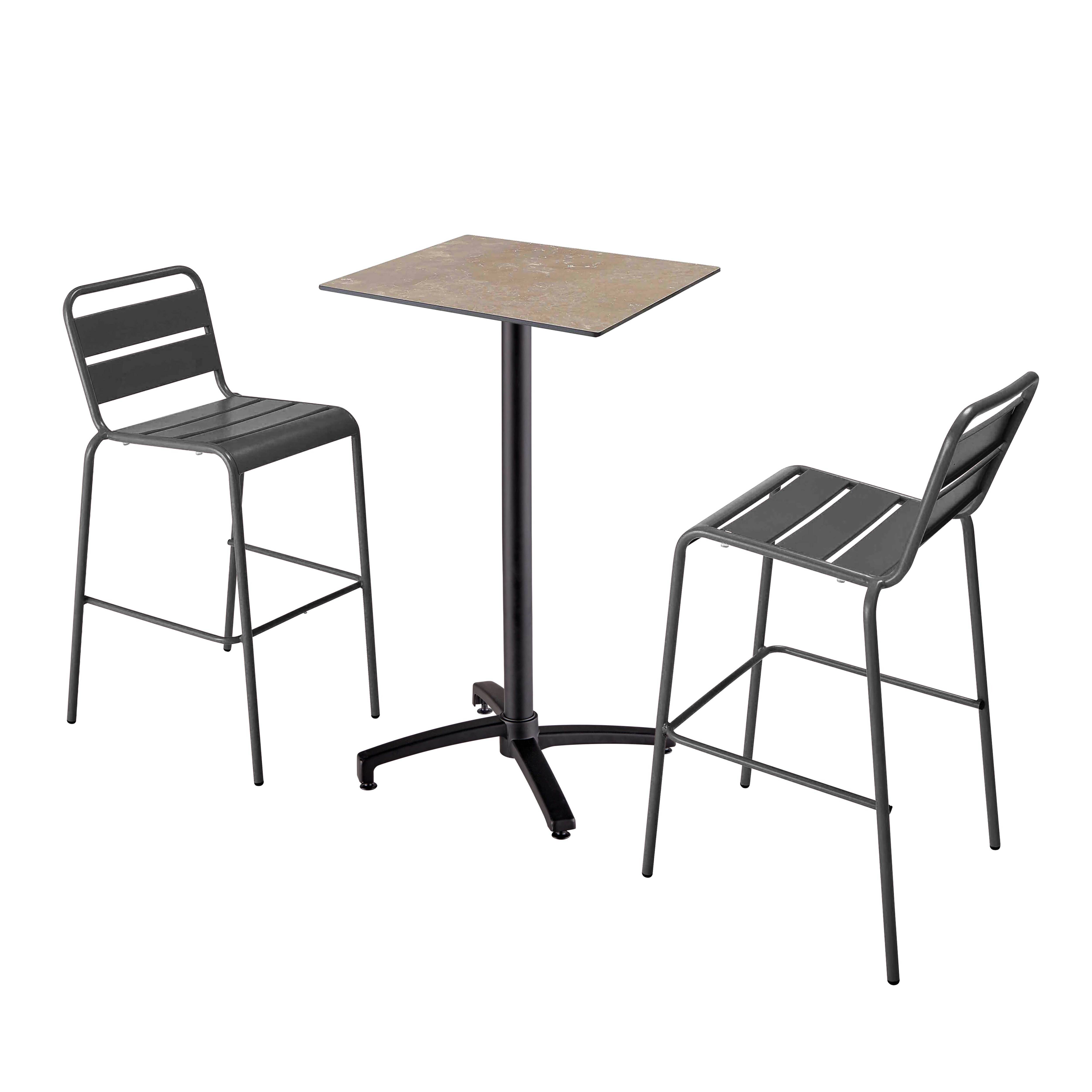 Oviala - Ensemble table haute stratifié marbre beige et 2 chaises hautes gris - Oviala - Image 1