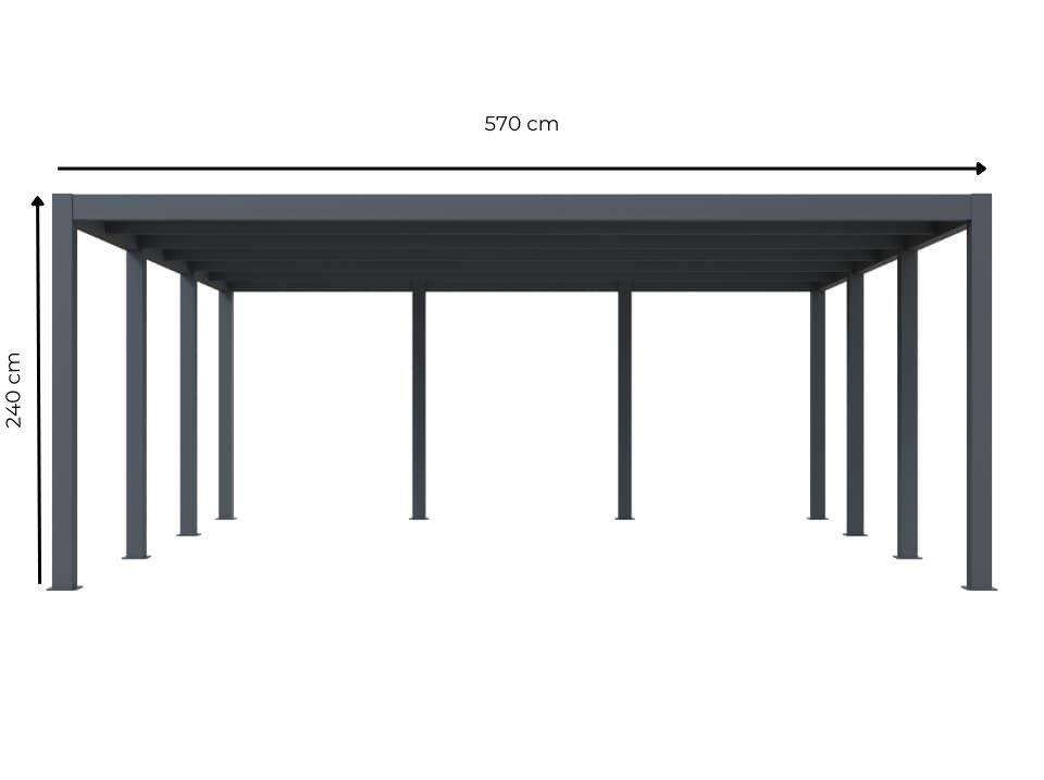 Carport aluminium CARLTON 570 x 550 cm - 2 Voitures - 31,35m2 - Gris anthracite - Imagen 4